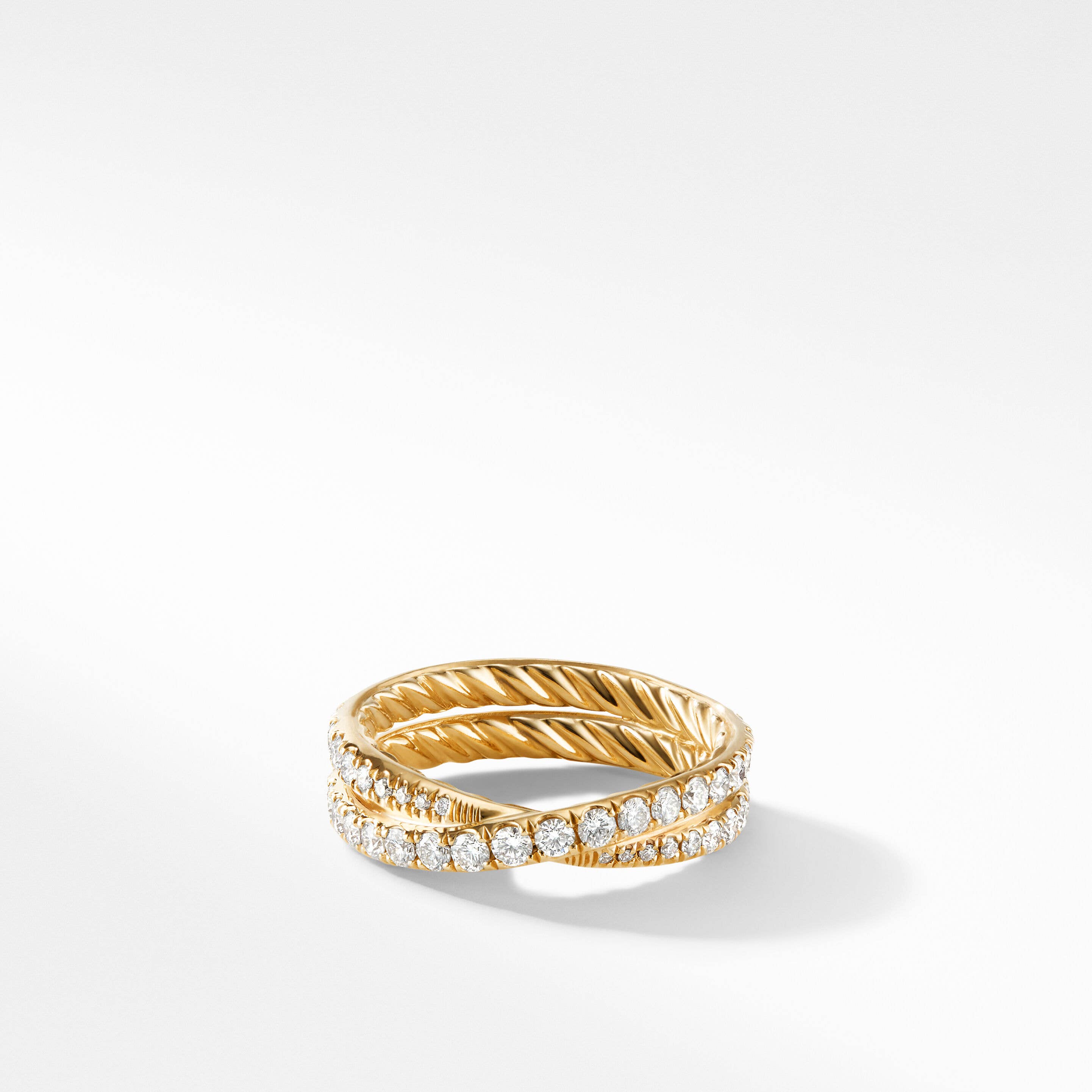DY Crossover® Band Ring in 18K Yellow Gold with Diamonds