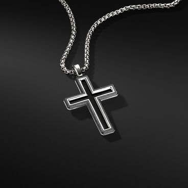 Forged Carbon Cross Pendant in Sterling Silver