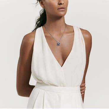 Chatelaine® Pavé Bezel Pendant Necklace with Hampton Blue Topaz and Diamonds