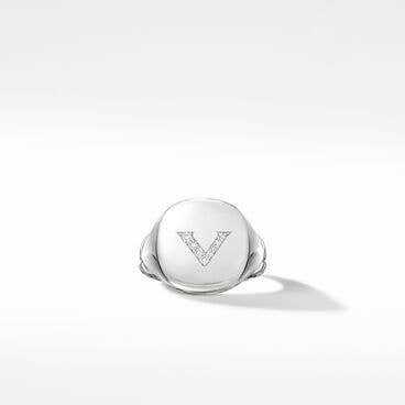 DY V Initial Pinky Ring in Sterling Silver with Pavé Diamonds