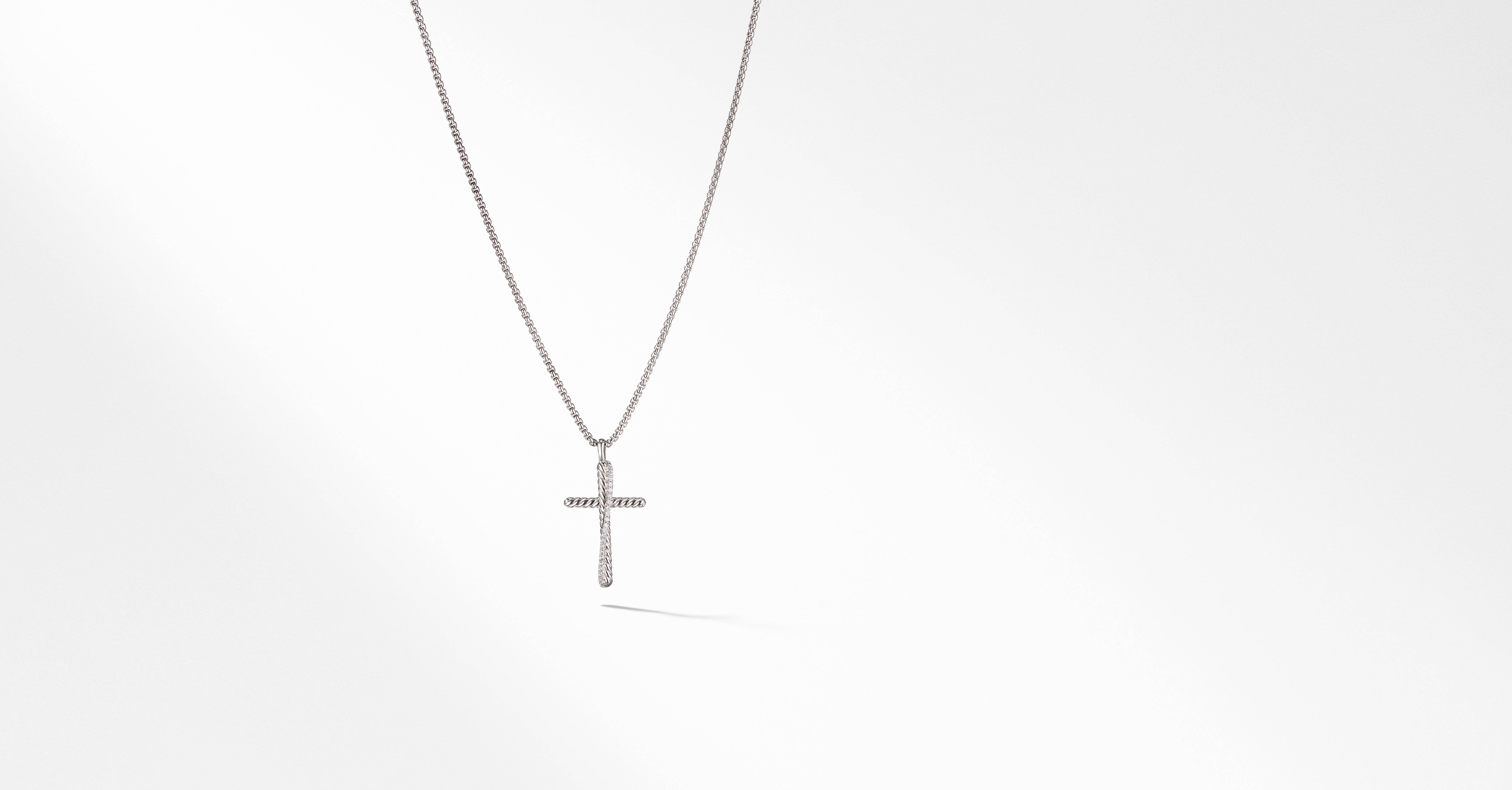 Crossover Cross Necklace in Sterling Silver with Pavé Diamonds