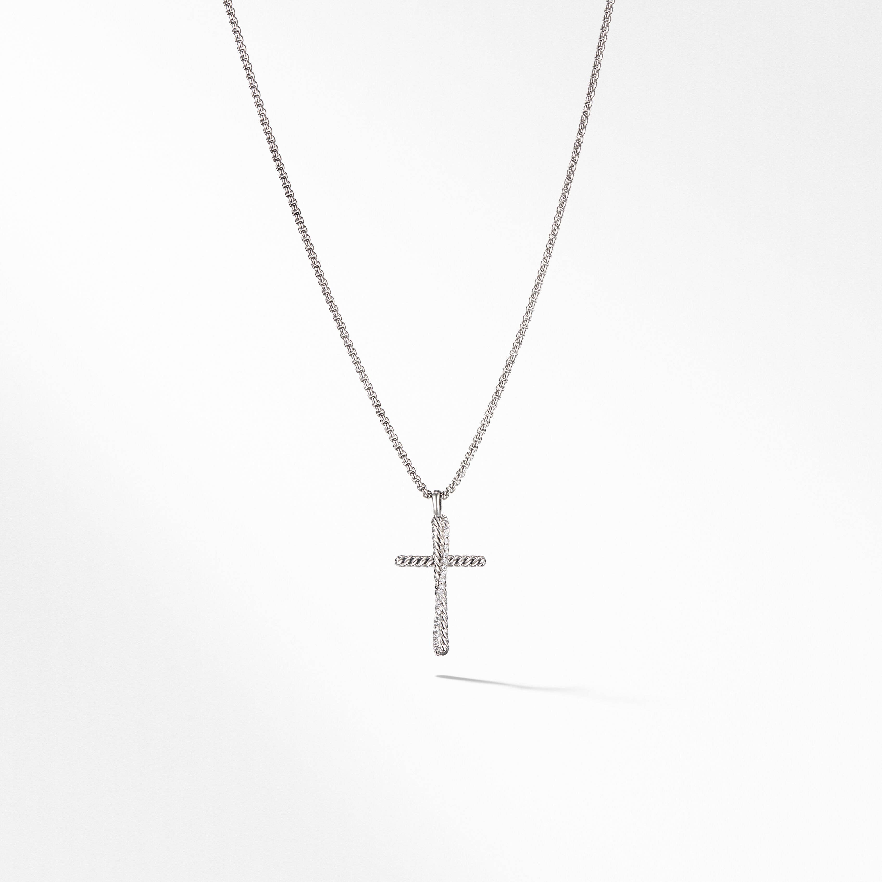 Crossover Cross Necklace with Pavé Diamonds