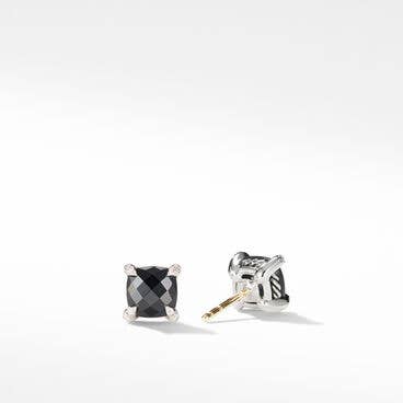 Petite Chatelaine® Stud Earrings in Sterling Silver with Black Onyx and Pavé Diamonds