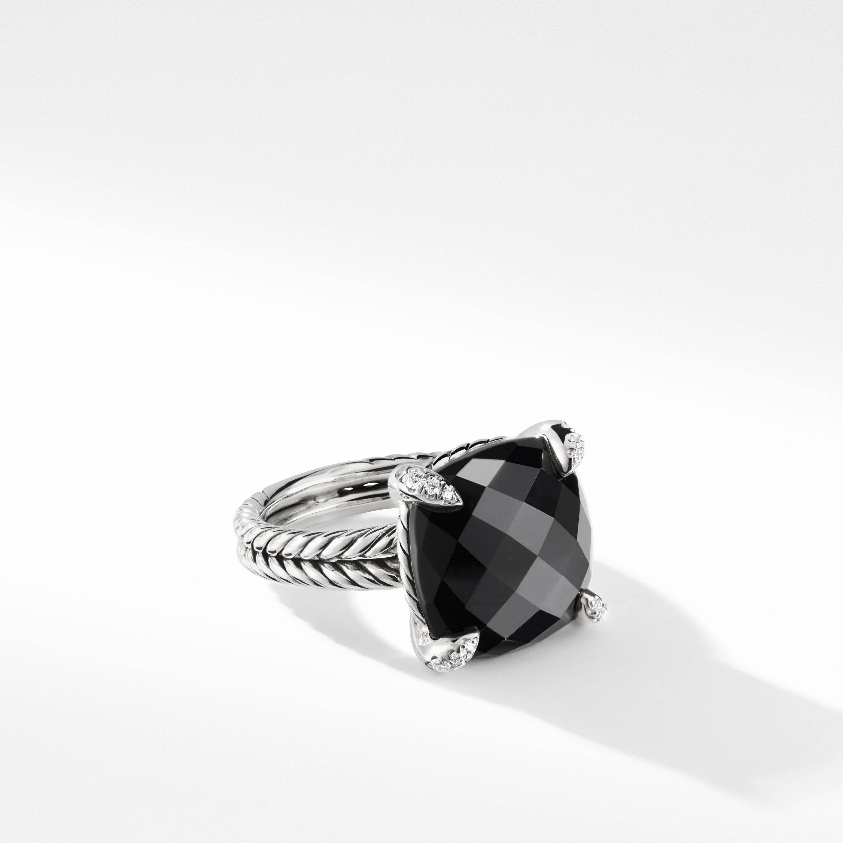 Chatelaine® Ring in Sterling Silver with Black Onyx and Pavé Diamonds