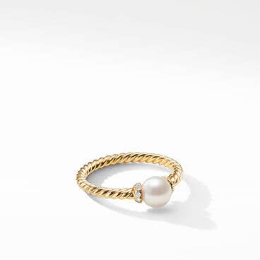 Petite Solari Station Ring in 18K Yellow Gold with Pearl and Pavé Diamonds