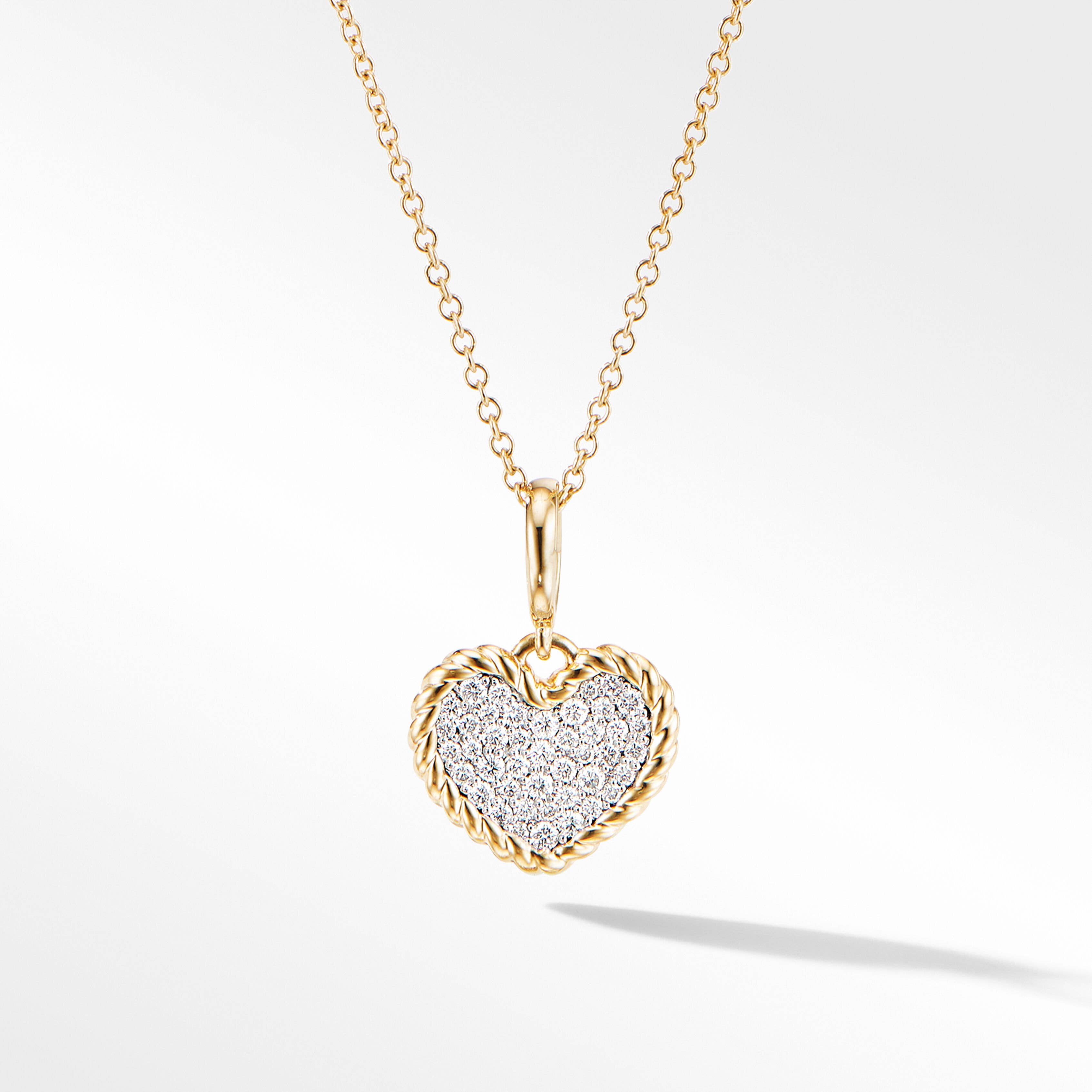 Cable Collectibles® Pavé Plate Heart Necklace in 18K Yellow Gold with Diamonds