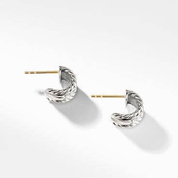Cable Collectibles® Huggie Hoop Earrings in Sterling Silver with Pavé Diamonds