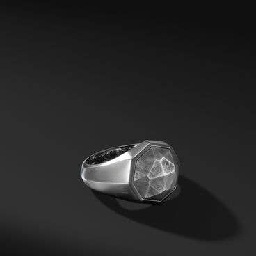 Meteorite Faceted Signet Ring in Sterling Silver