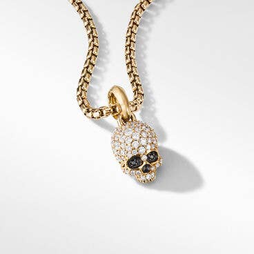 Memento Mori Skull Amulet with Full Pavé Diamonds, Black Diamonds and 18K Yellow Gold