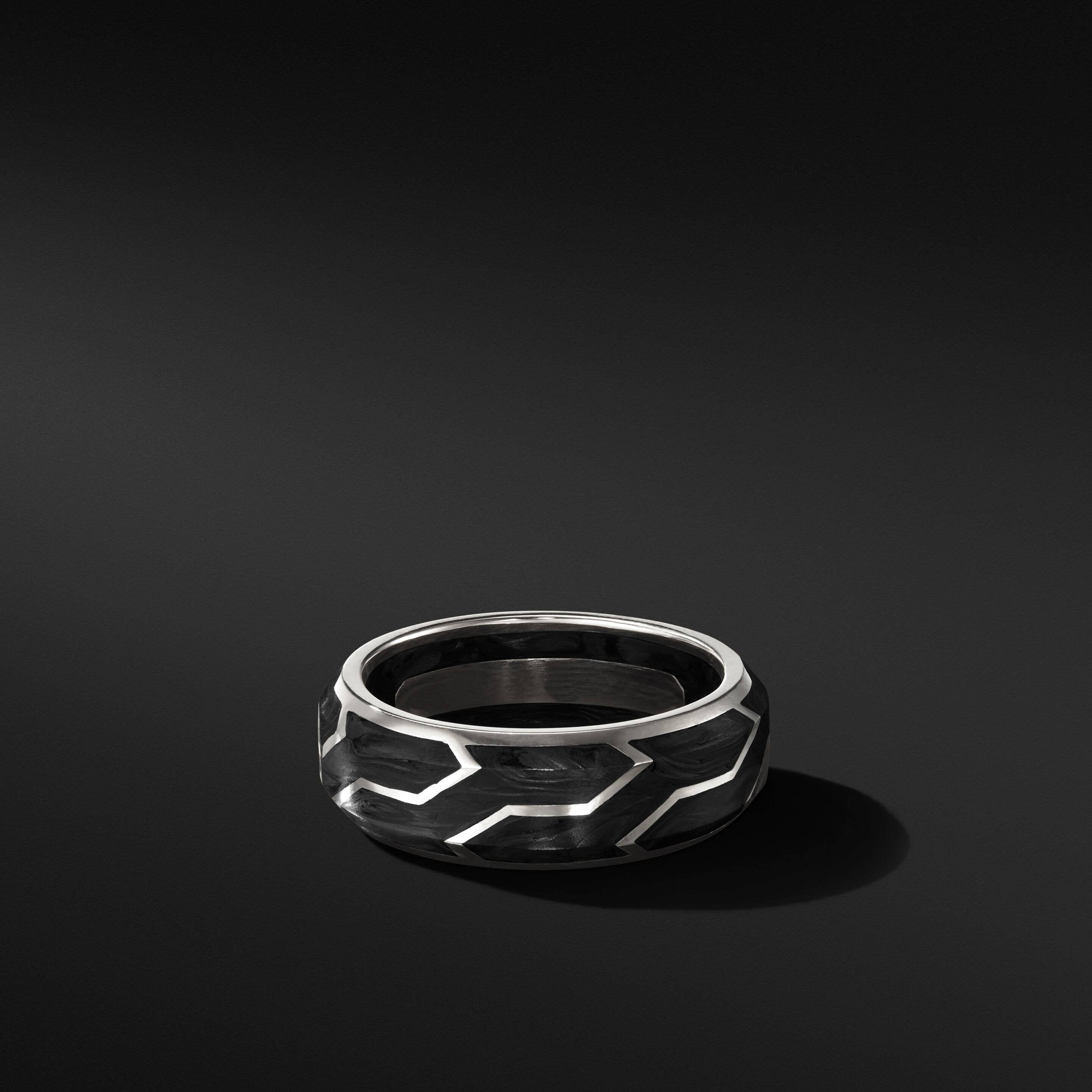 Forged Carbon Band Ring with 18K White Gold