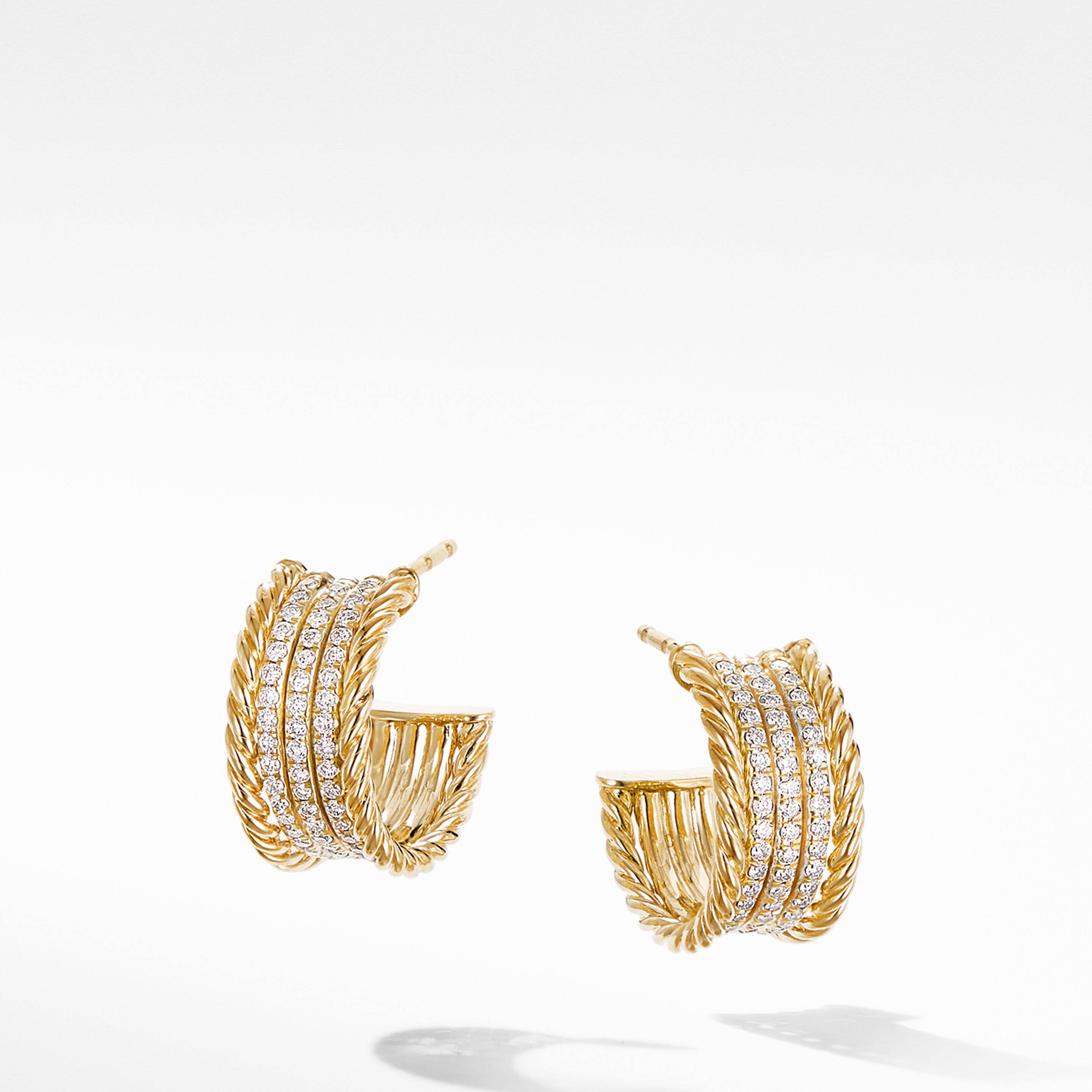 DY Origami Huggie Hoop Earrings in 18K Yellow Gold with Pavé Diamonds