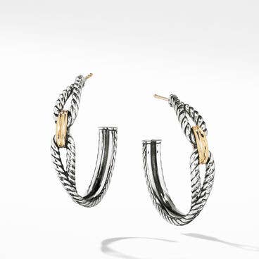 Cable Loop Hoop Earrings in Sterling Silver with 18K Yellow Gold