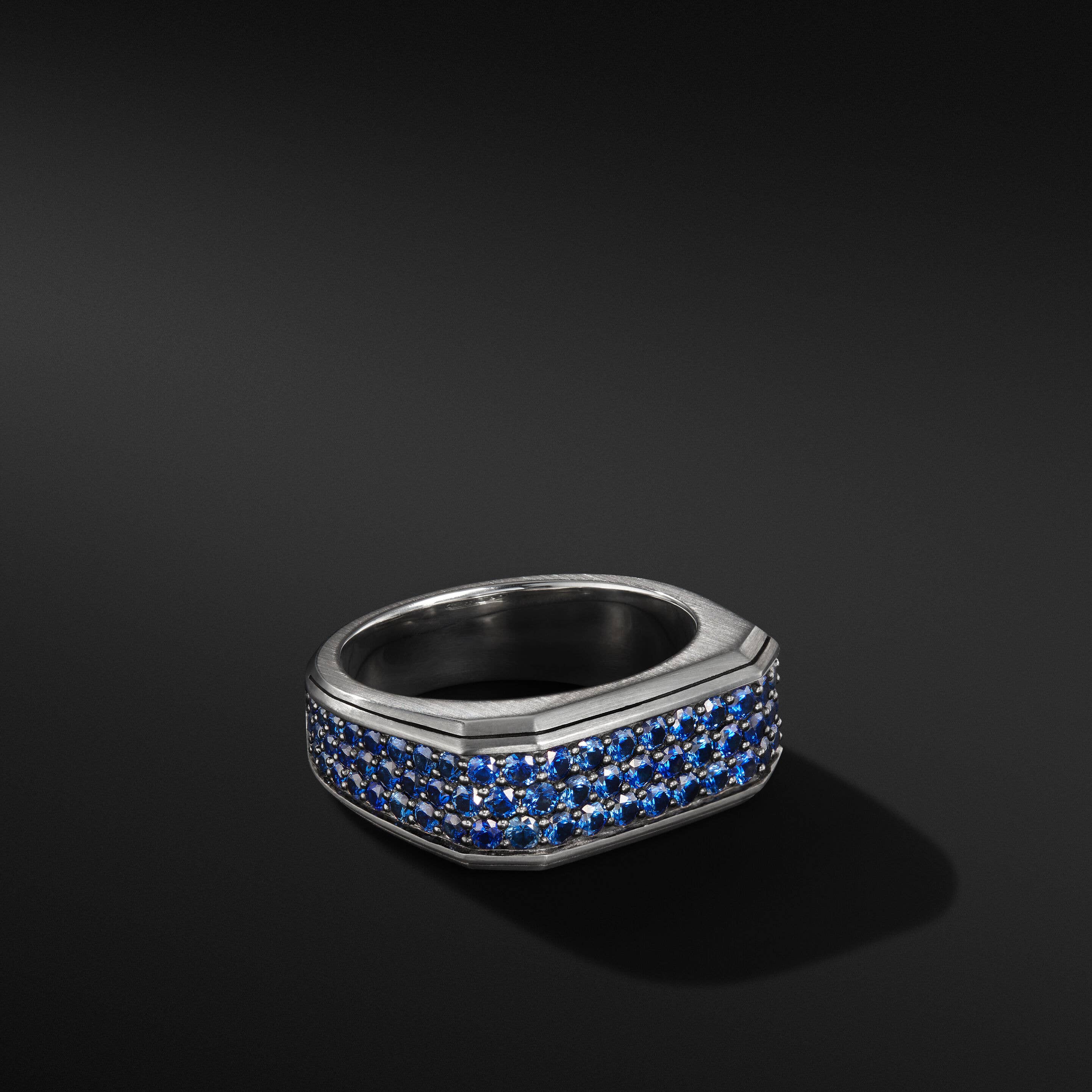 Roman Signet Ring in Sterling Silver with Pavé Blue Sapphires