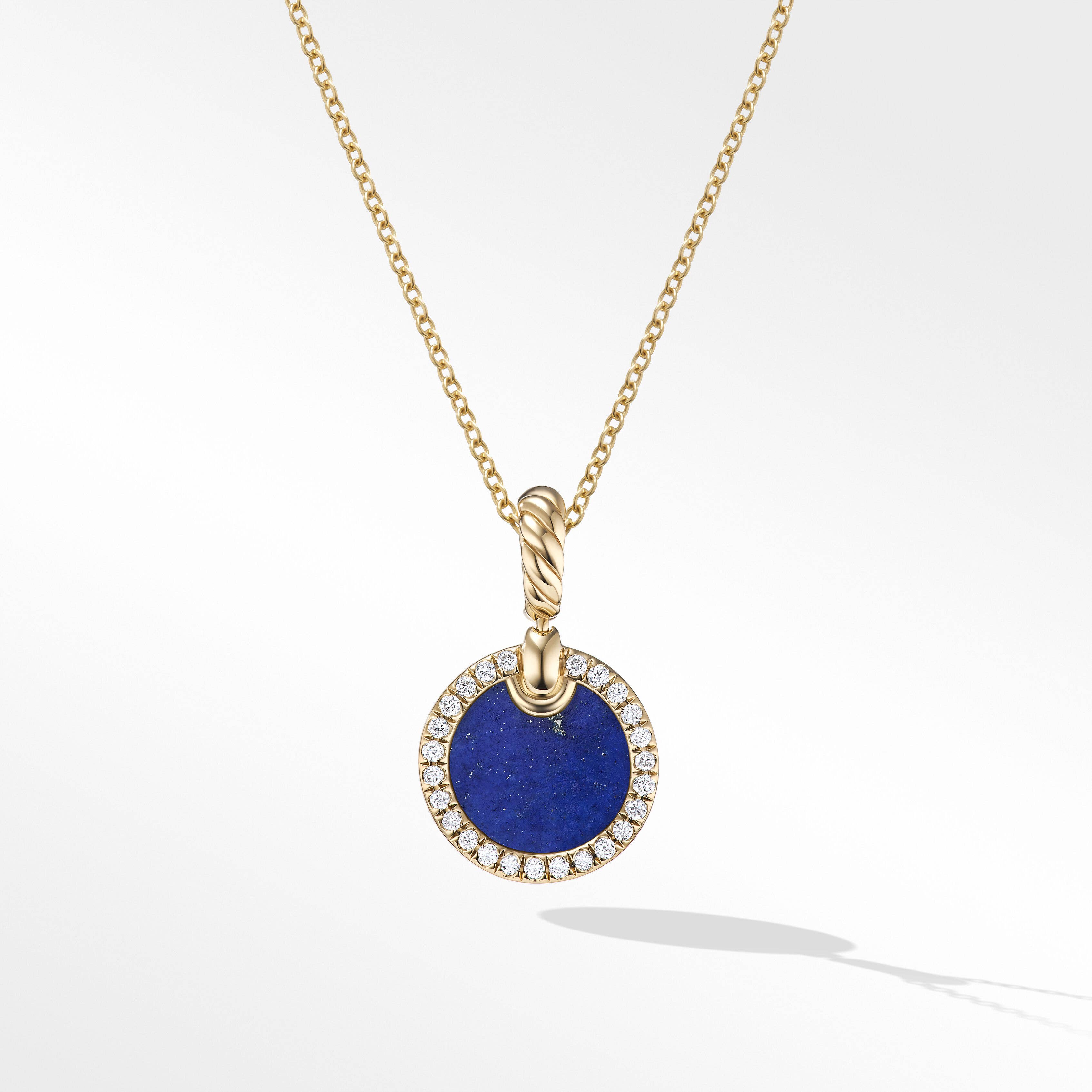 Petite DY Elements® Pendant Necklace in 18K Yellow Gold with Lapis and Pavé Diamonds
