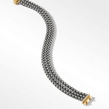 Three Row Box Chain Bracelet in Grey Titanium with 18K Yellow Gold