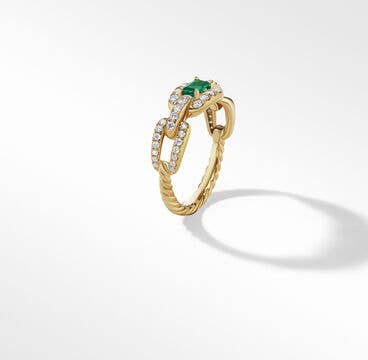 Stax Chain Link Stone Ring in 18K Yellow Gold with Pavé Diamonds and Emerald