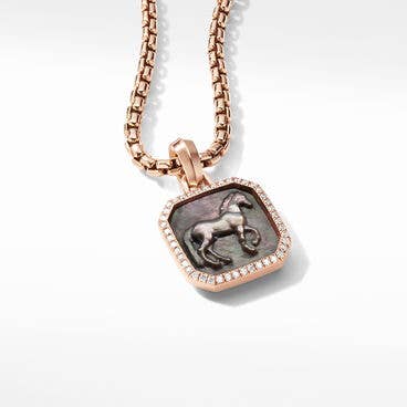 Petrvs® Horse Amulet in 18K Rose Gold with Black Mother of Pearl and Pavé Diamonds
