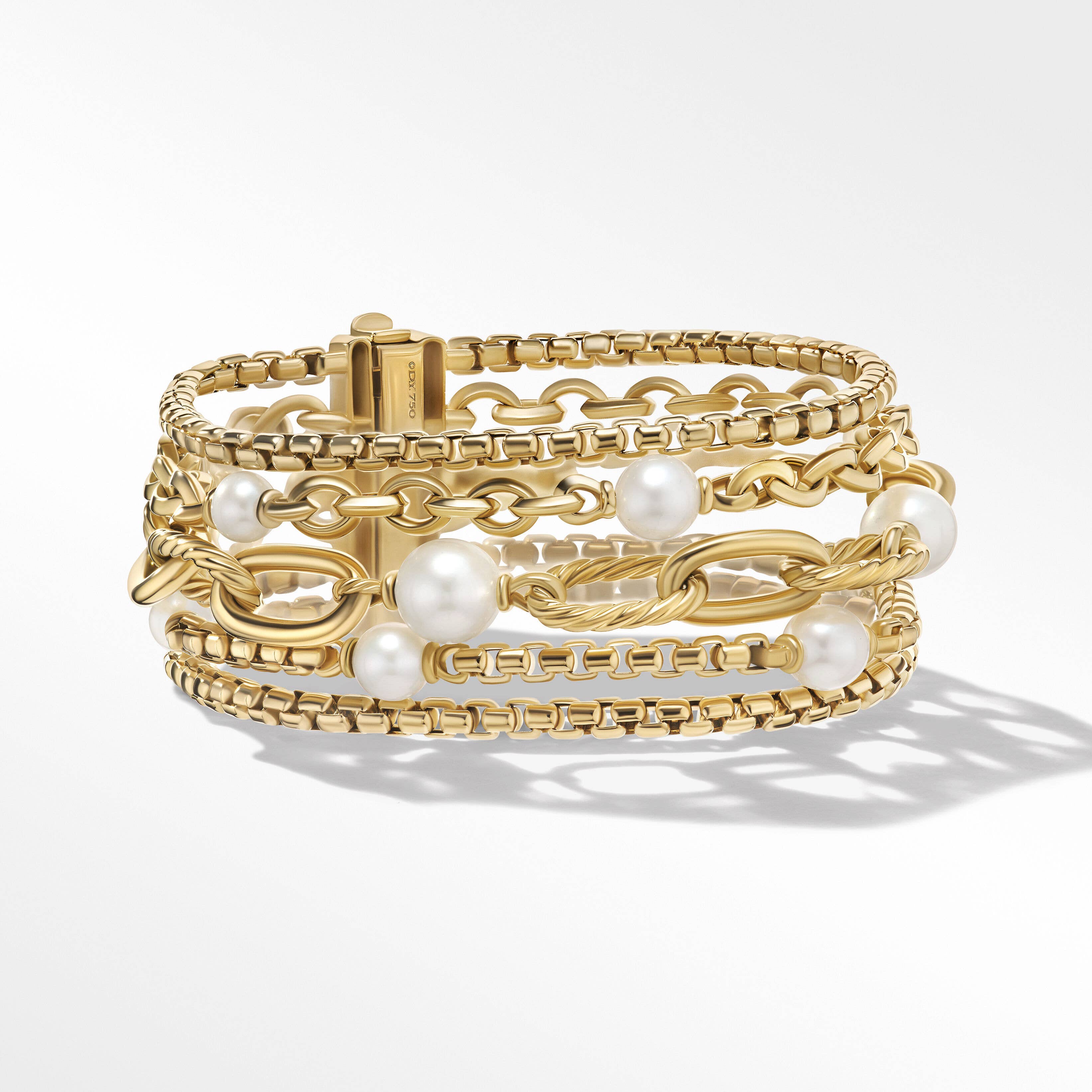 DY Madison Pearl Multi Row Chain Bracelet in 18K Yellow Gold