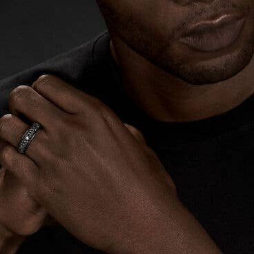 Beveled Band Ring in Black Titanium with Half Pavé Black Diamonds