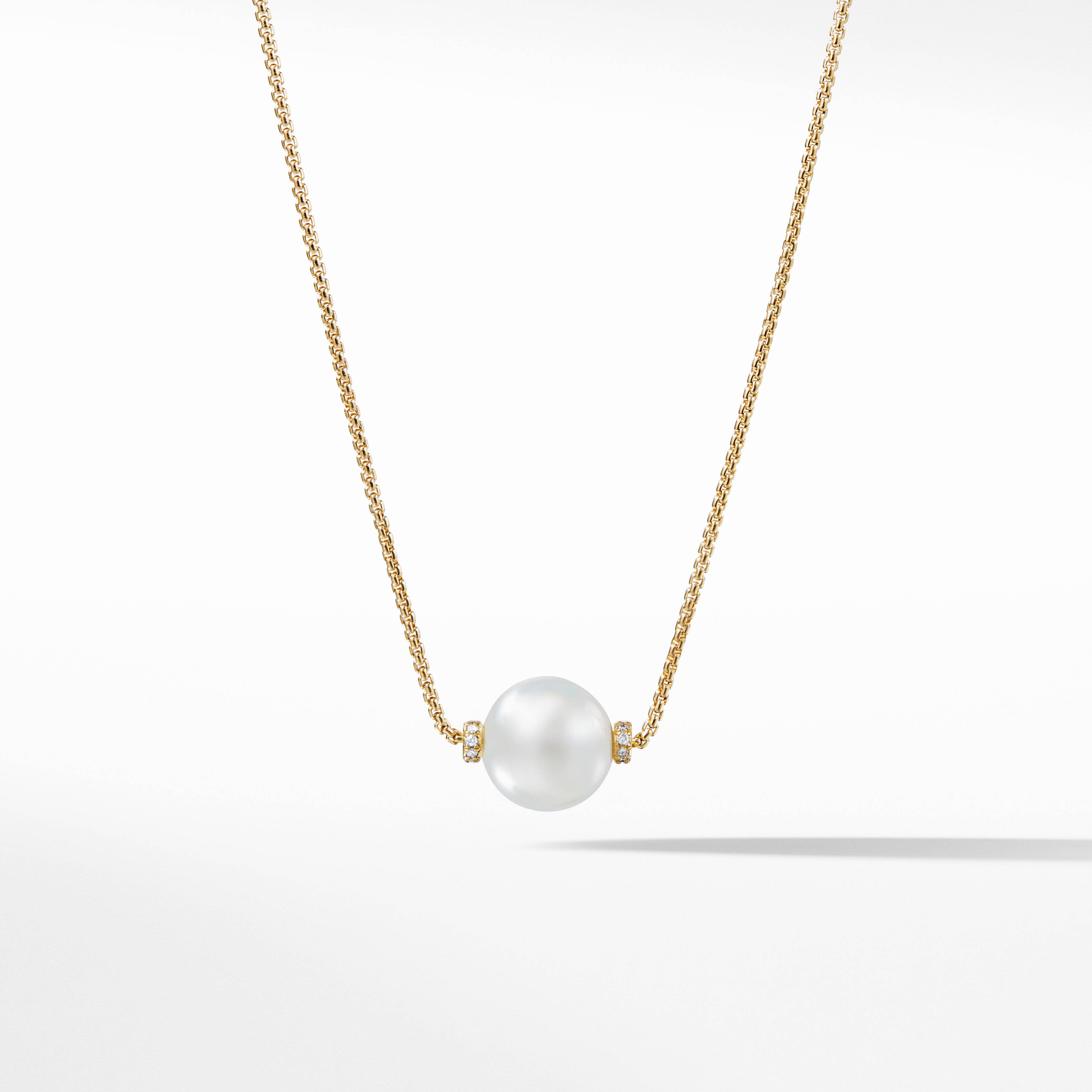 Solari Single Station Necklace in 18K Yellow Gold with South Sea Pearl and Pavé Diamonds