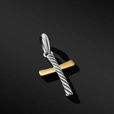 Cable Cross Amulet in Sterling Silver with 18K Yellow Gold