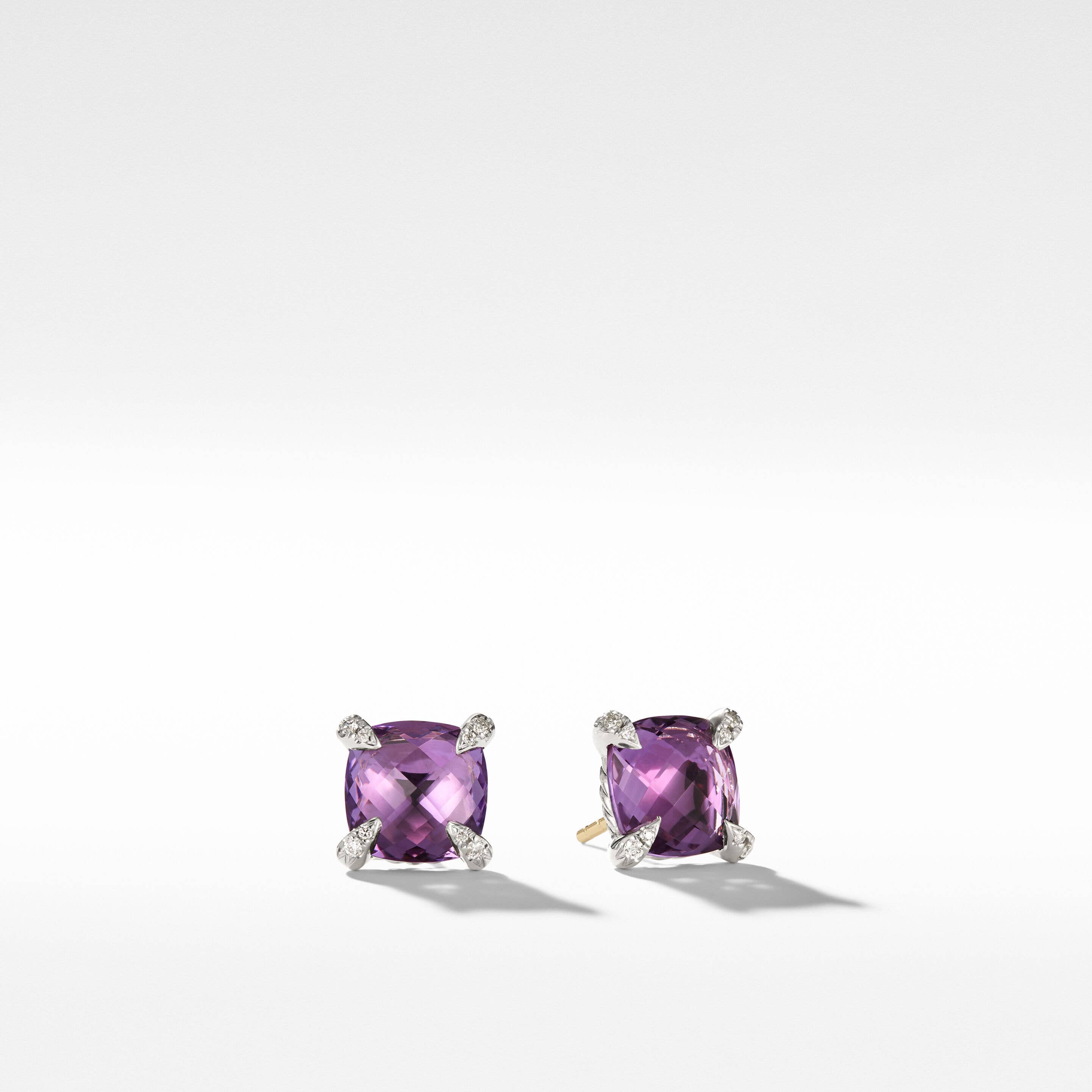 Chatelaine® Stud Earrings in Sterling Silver with Amethyst and Pavé Diamonds