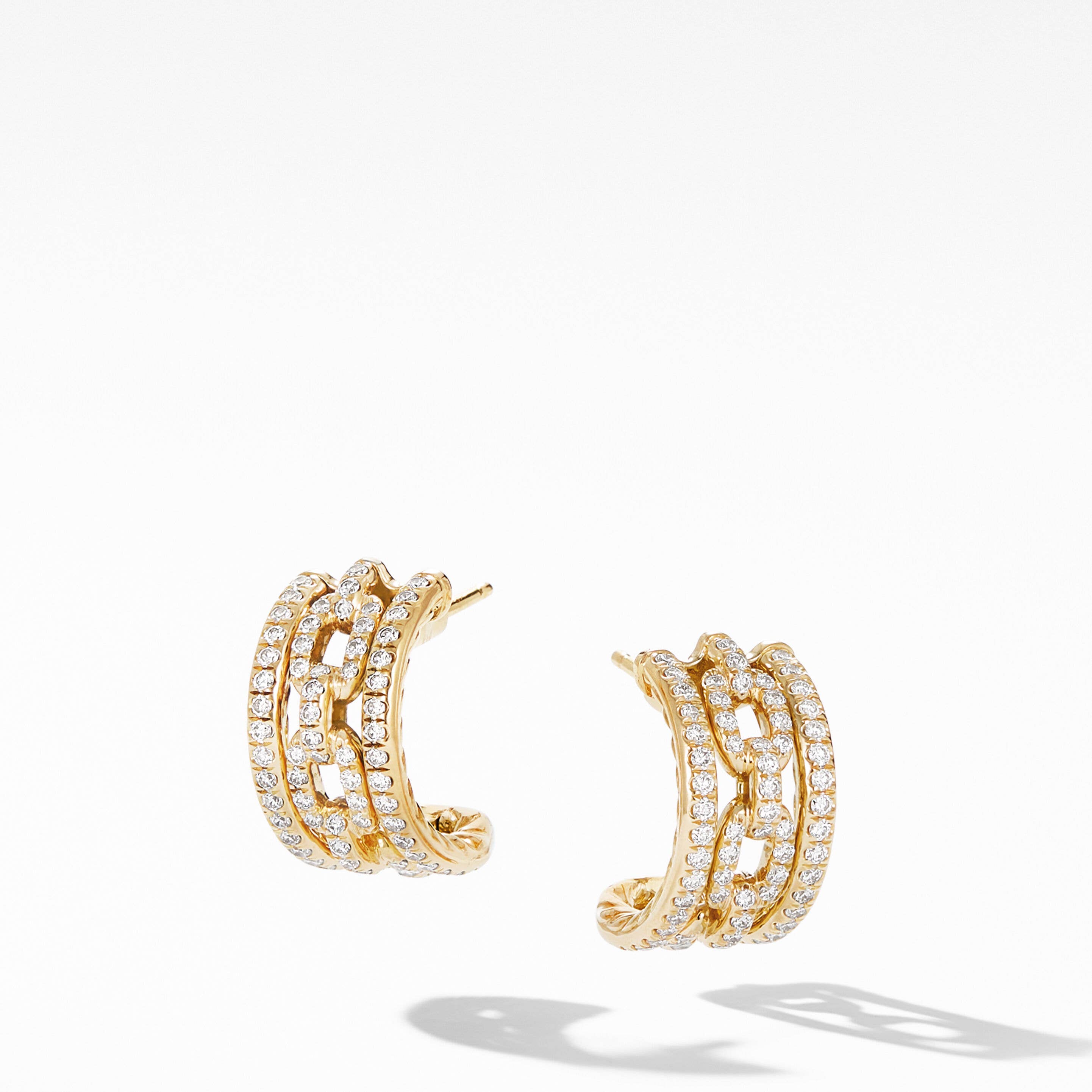 Stax Chain Link Huggie Hoop Earrings in 18K Yellow Gold with Pavé Diamonds