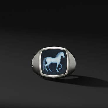 Petrvs® Horse Signet Ring in Sterling Silver with Banded Agate