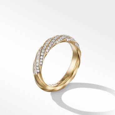 Cable Edge Band Ring in Recycled 18K Yellow Gold with Diamonds, 4mm