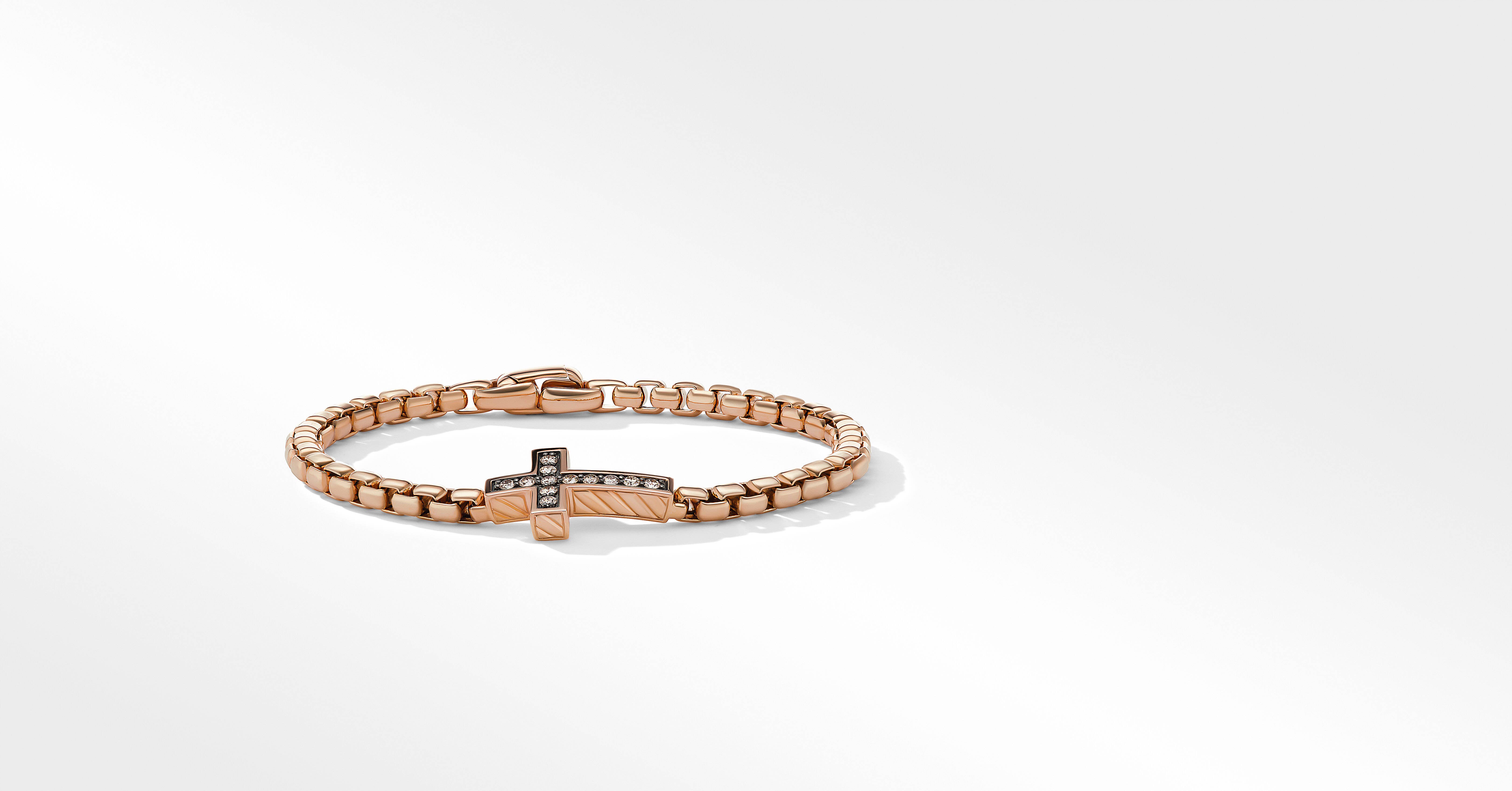 Pavé Cross Bracelet in 18K Rose Gold 