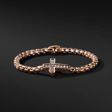 Pavé Cross Bracelet in 18K Rose Gold with Cognac Diamonds