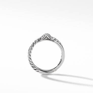 Petite X Ring in Sterling Silver with Pavé Diamonds