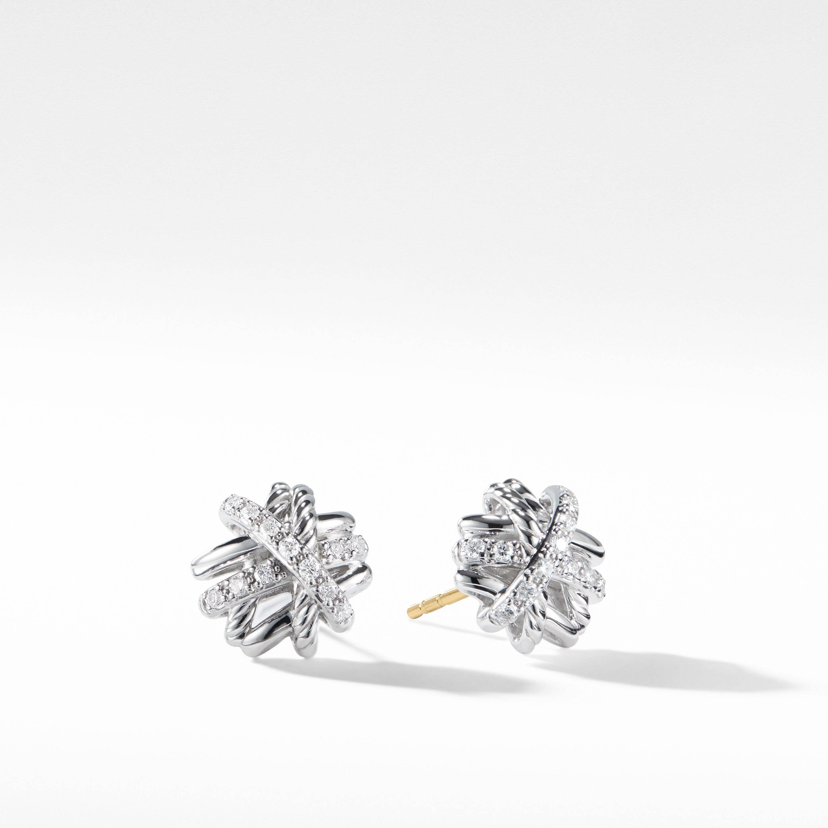 Crossover Stud Earrings in Sterling Silver with Pavé Diamonds