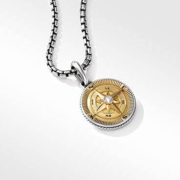 Maritime® Compass Amulet in Sterling Silver with 18K Yellow Gold and Center Diamond