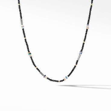 Color Bead Necklace in Sterling Silver with Black Onyx, Opal and 18K Yellow Gold Accents