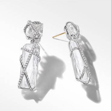 Crystal Cable Wrap Drop Earrings in Sterling Silver with Pavé Diamonds