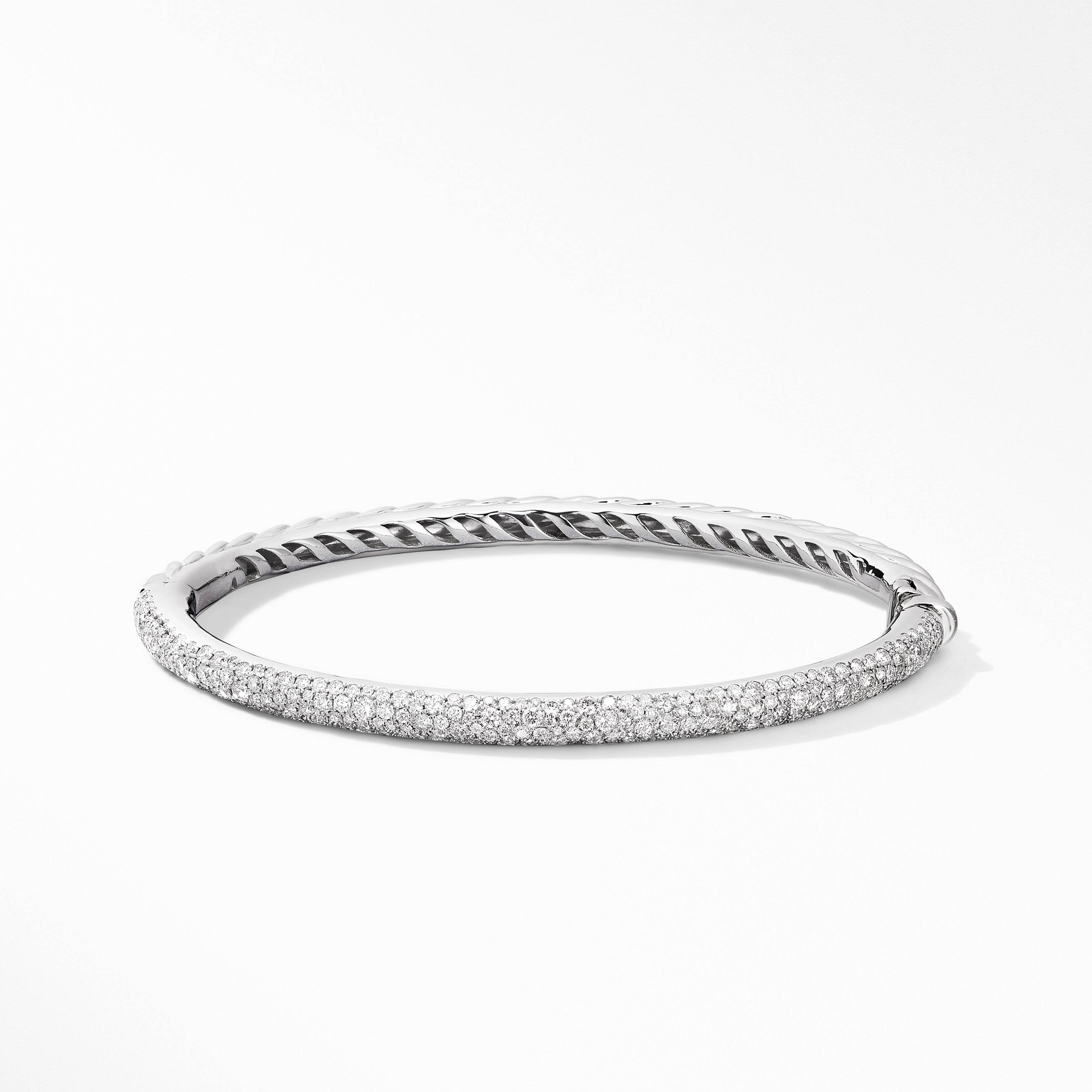 Cable Bangle Bracelet in 18K White Gold with Pavé Diamonds