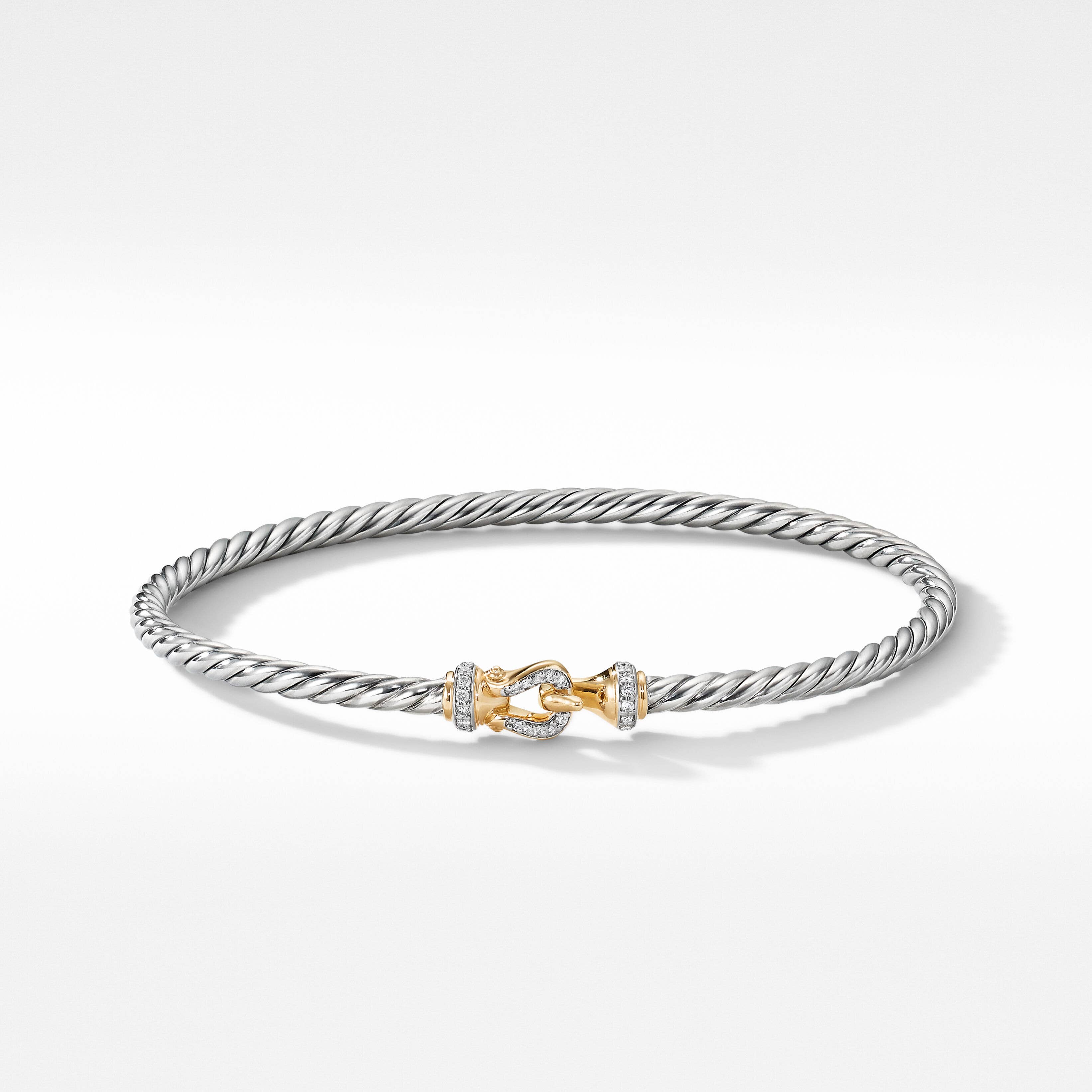 Buckle Bracelet in Sterling Silver with 18K Yellow Gold and Pavé Diamonds