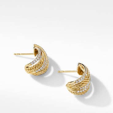 DY Origami Shrimp Earrings in 18K Yellow Gold with Pavé Diamonds