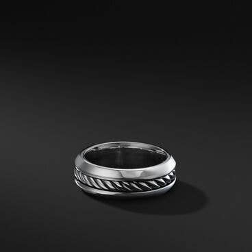 Cable Inset Band Ring in Sterling Silver