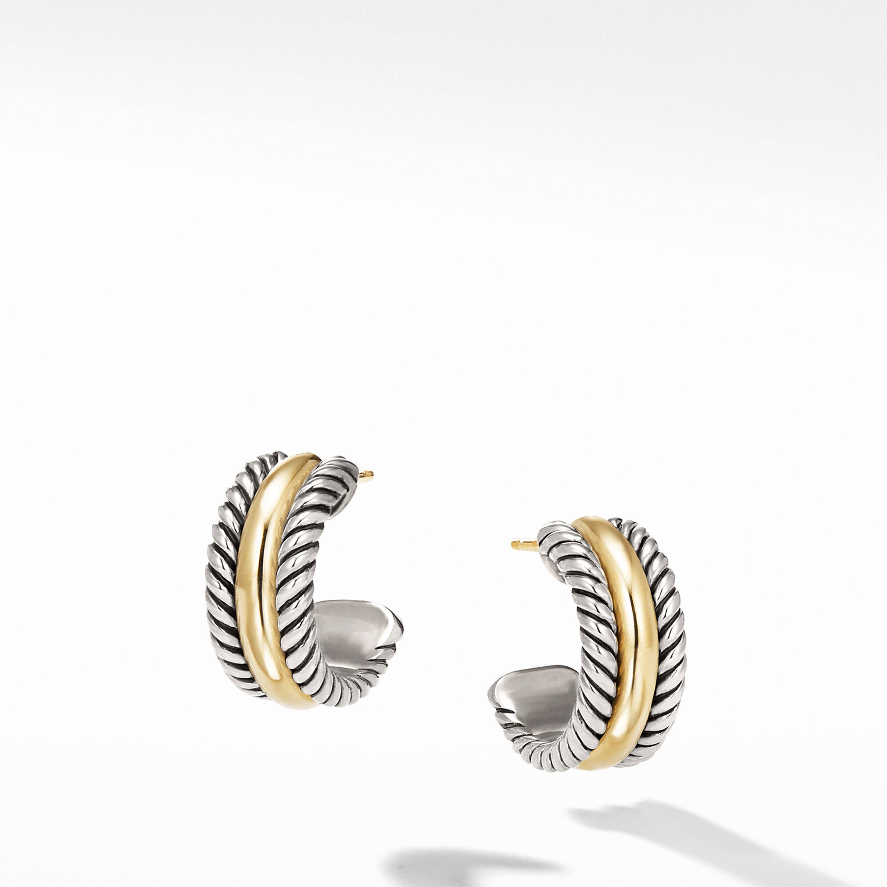 Cable Collectibles® Huggie Hoop Earrings in Sterling Silver with 14K Yellow Gold