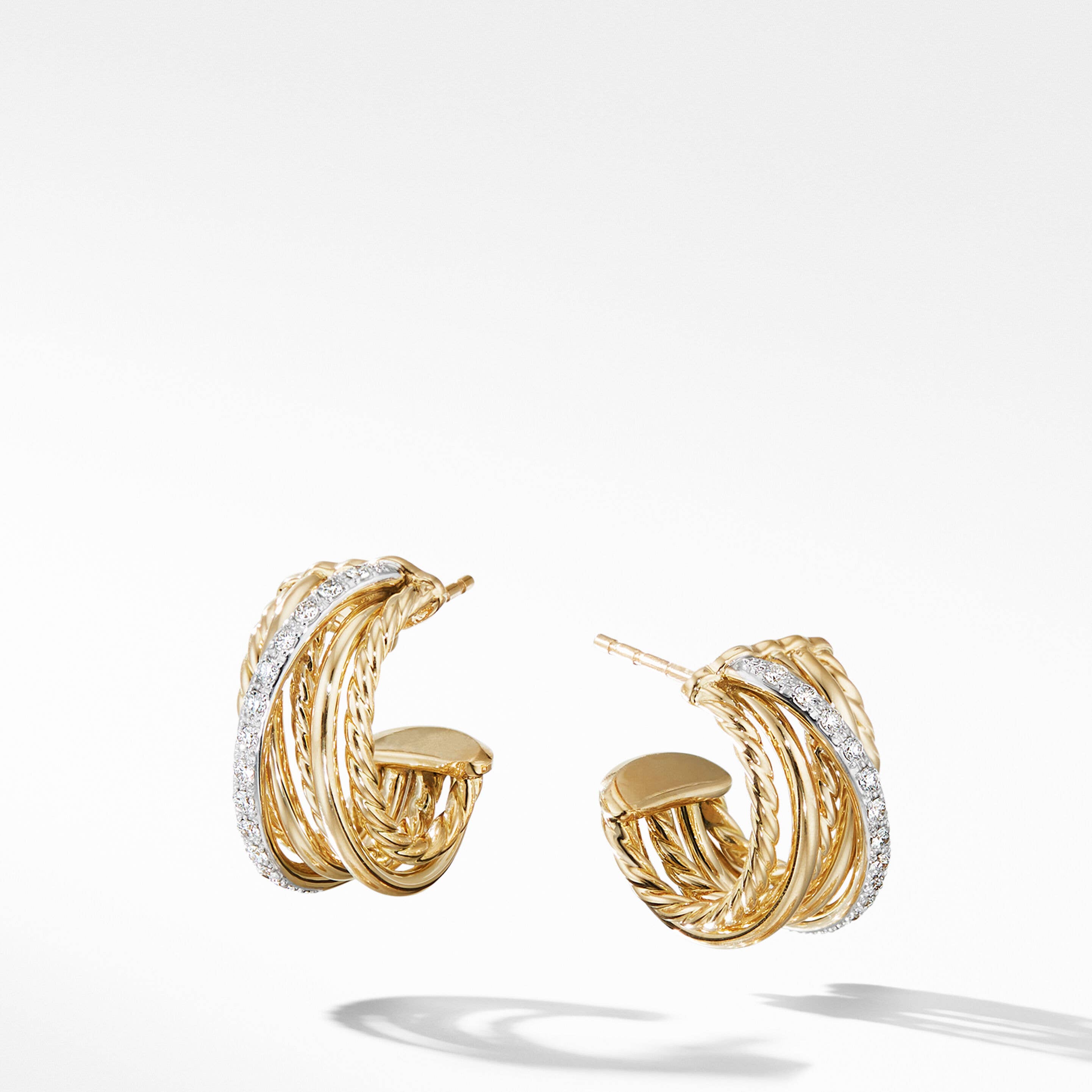 Crossover Shrimp Earrings in 18K Yellow Gold with Pavé Diamonds