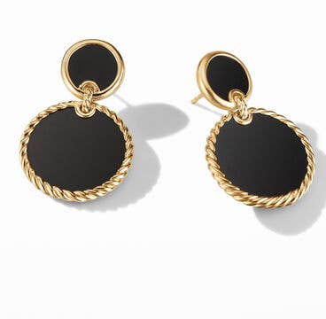 DY Elements® Double Drop Earrings in 18K Yellow Gold with Black Onyx