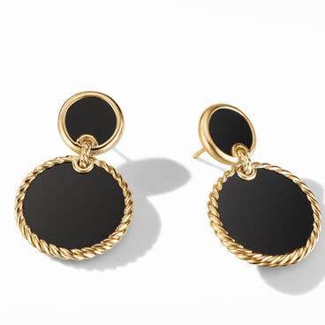 DY Elements® Double Drop Earrings in 18K Yellow Gold with Black Onyx