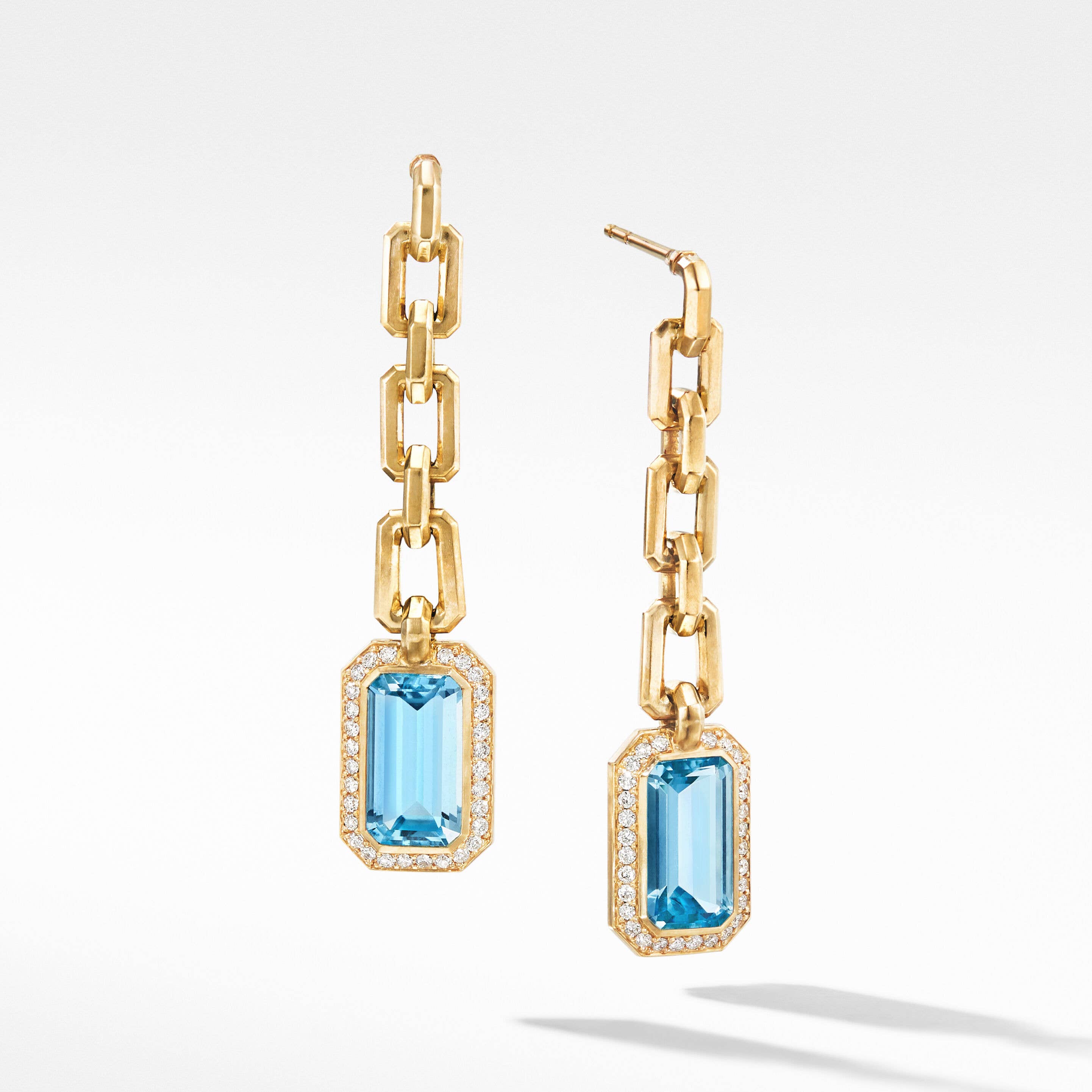Novella Chain Drop Earrings in 18K Yellow Gold with Blue Topaz and Pavé Diamonds