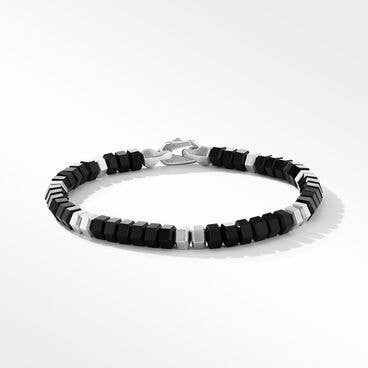 Hex Bead Bracelet in Sterling Silver with Black Onyx