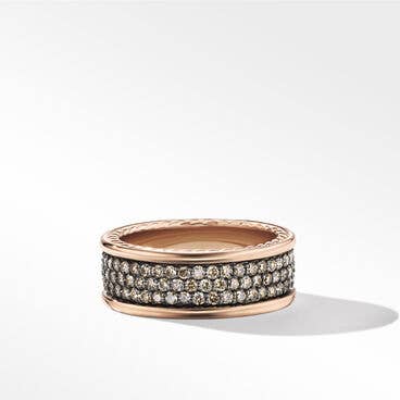 Streamline® Three Row Band Ring in 18K Rose Gold with Pavé Cognac Diamonds