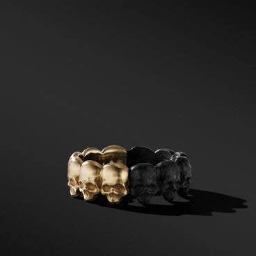 Memento Mori Skull Band Ring in 18K Yellow Gold with Forged Carbon