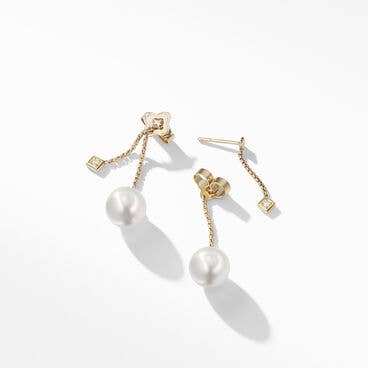 Solari Chain Drop Earrings in 18K Yellow Gold with South Sea White Pearls and Diamonds