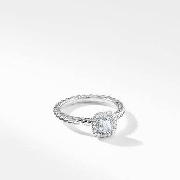 DY Cable Petite Halo Engagement Ring in Platinum, Cushion
